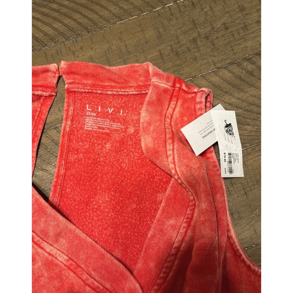 LIVI Women Coral Acid Wash French Terry Sleeveless Jumpsuit Plus Size 22/24 NWT